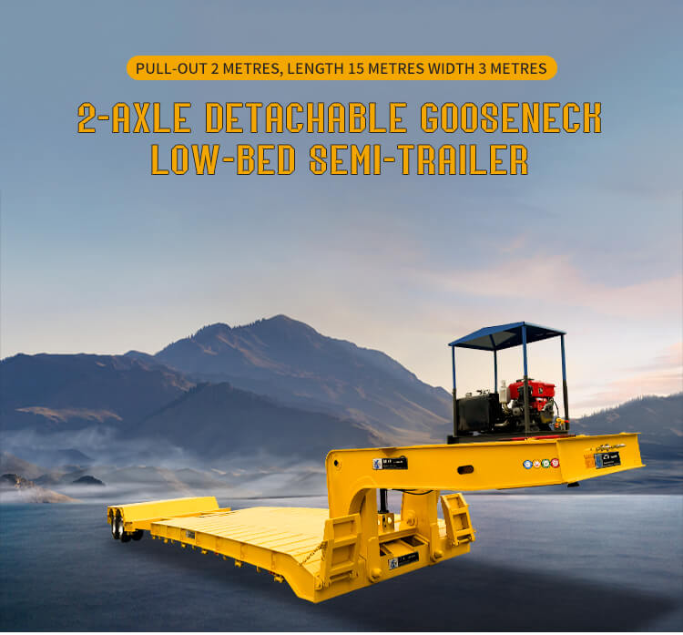 2-axlad 120-tons hydraulisk löstagbar svanhals Lowboy-släp