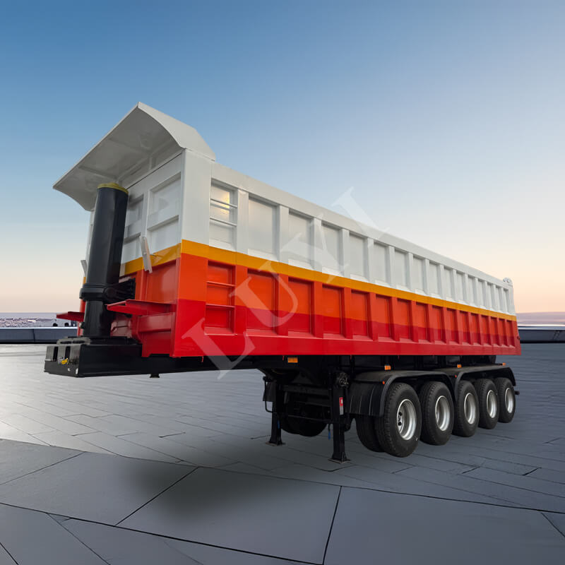 5-axlig kraftig 120-tons bakre dumpersläp, självlossande lastbilssläp i kolstål